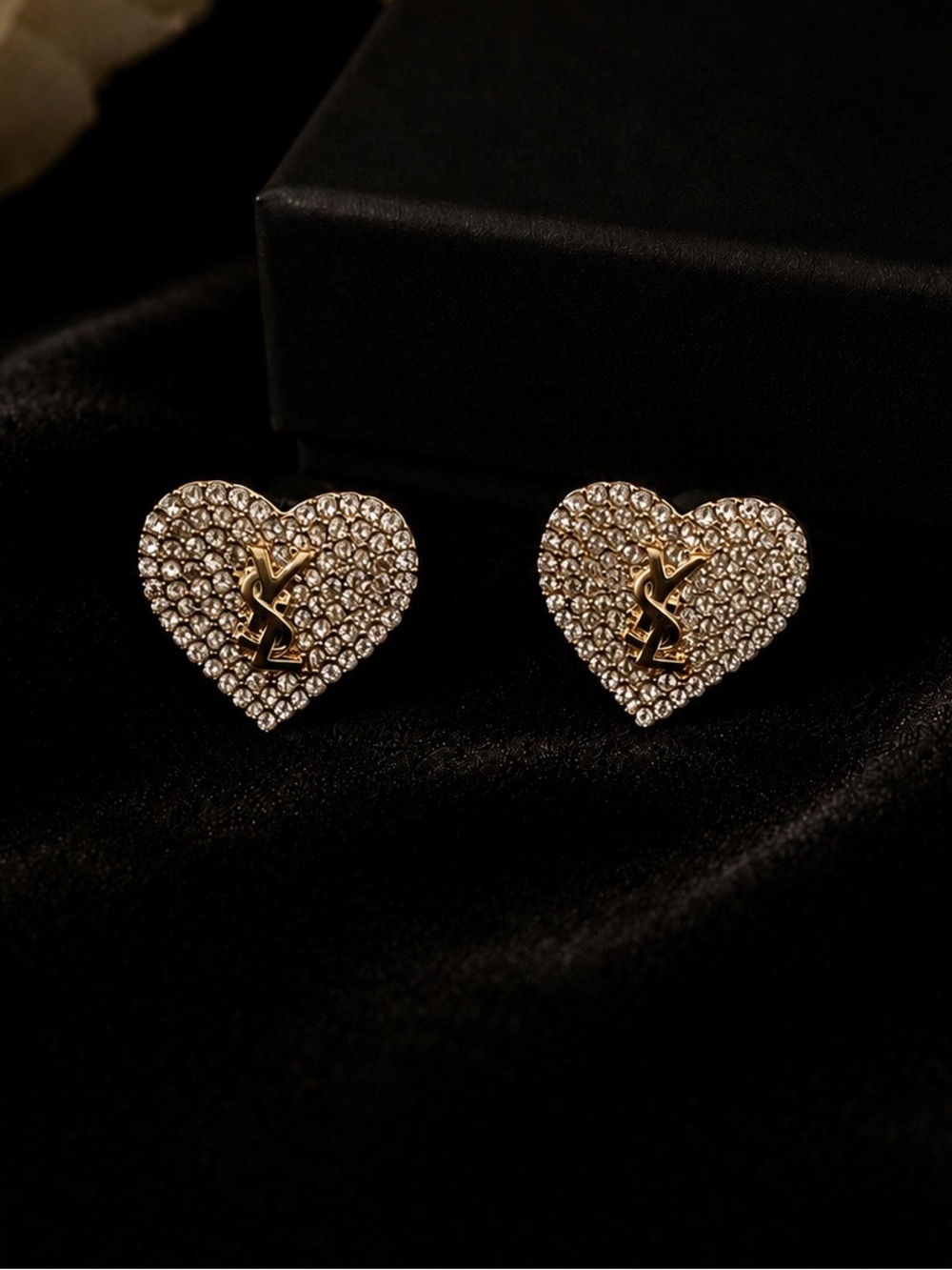 Fashion Jewelry Gold Heart Crystal Stud Earrings